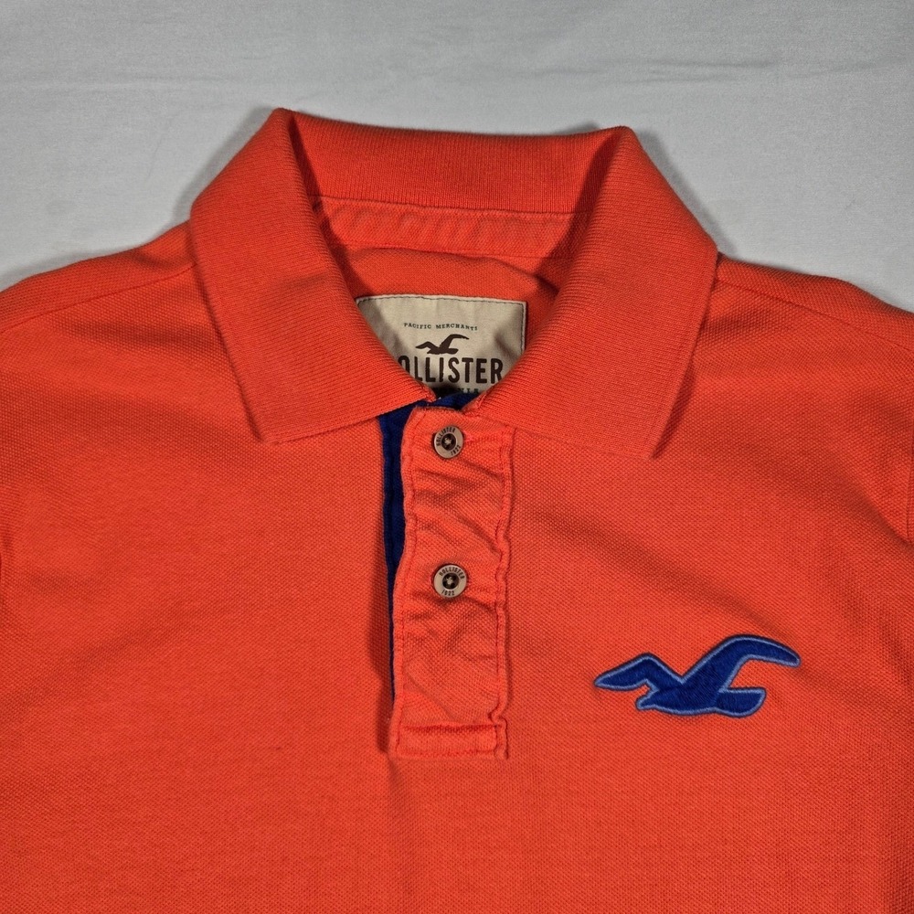Y2k Hollister Mens Orange Short‎ Sleeve Pique Polo Shirt Blue Logo Small